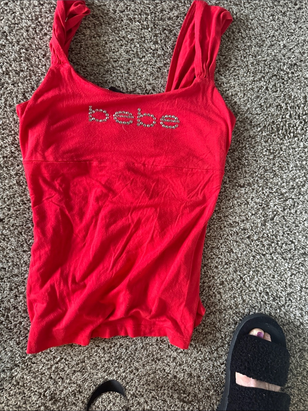 bebe Red Rhinestone Logo Tank